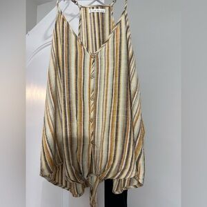 BE COOL Green and Cream Long Sleeve Button Down Blouse